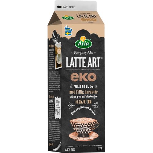 Paket med Baristamjölk Latte Art EKO 2,6% 1L från Arla