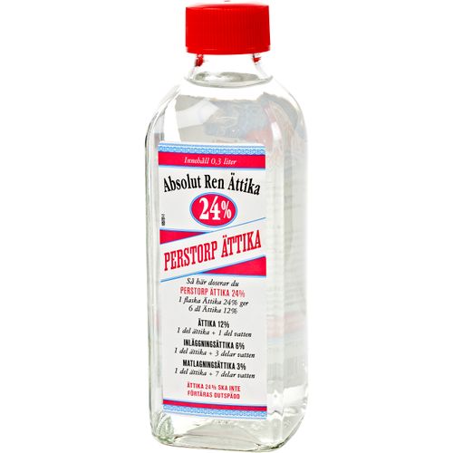 Flaska med absolut ren ättika 24% (ättiksprit) från Perstorp